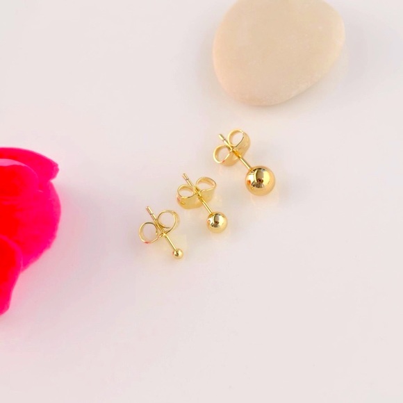 Stud Bead Ball Earrings Set 14k Gold Plated Luxury Jewelry - Picture 1 of 10